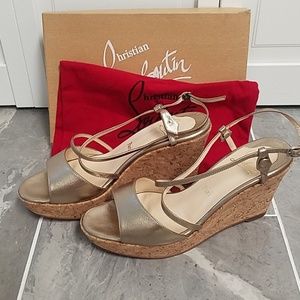 Authentic Christian Louboutin Gold Cork Wedges